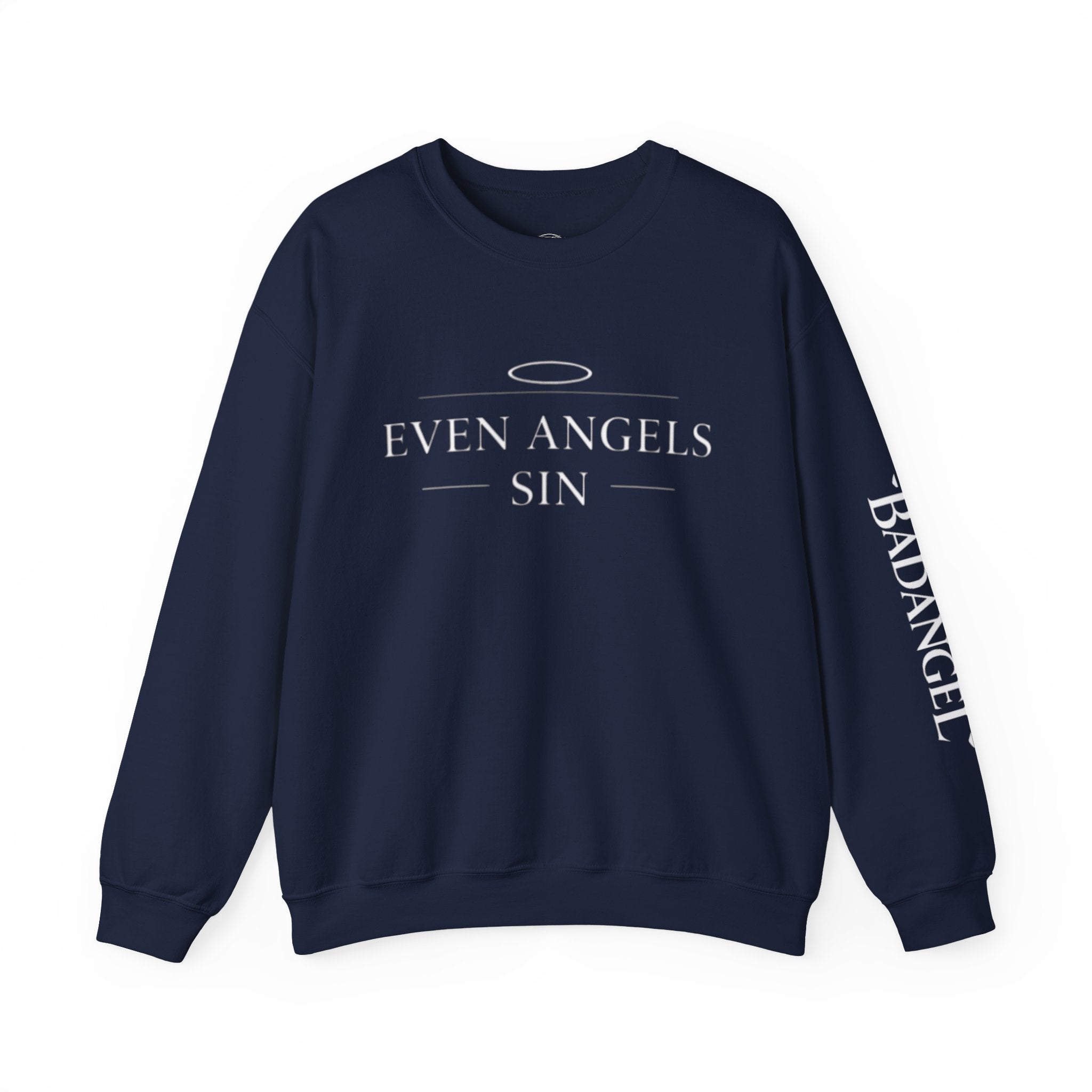 Crewneck Sweatshirt "Even Angels Sin" — Subtle Halo & Wings Graphic