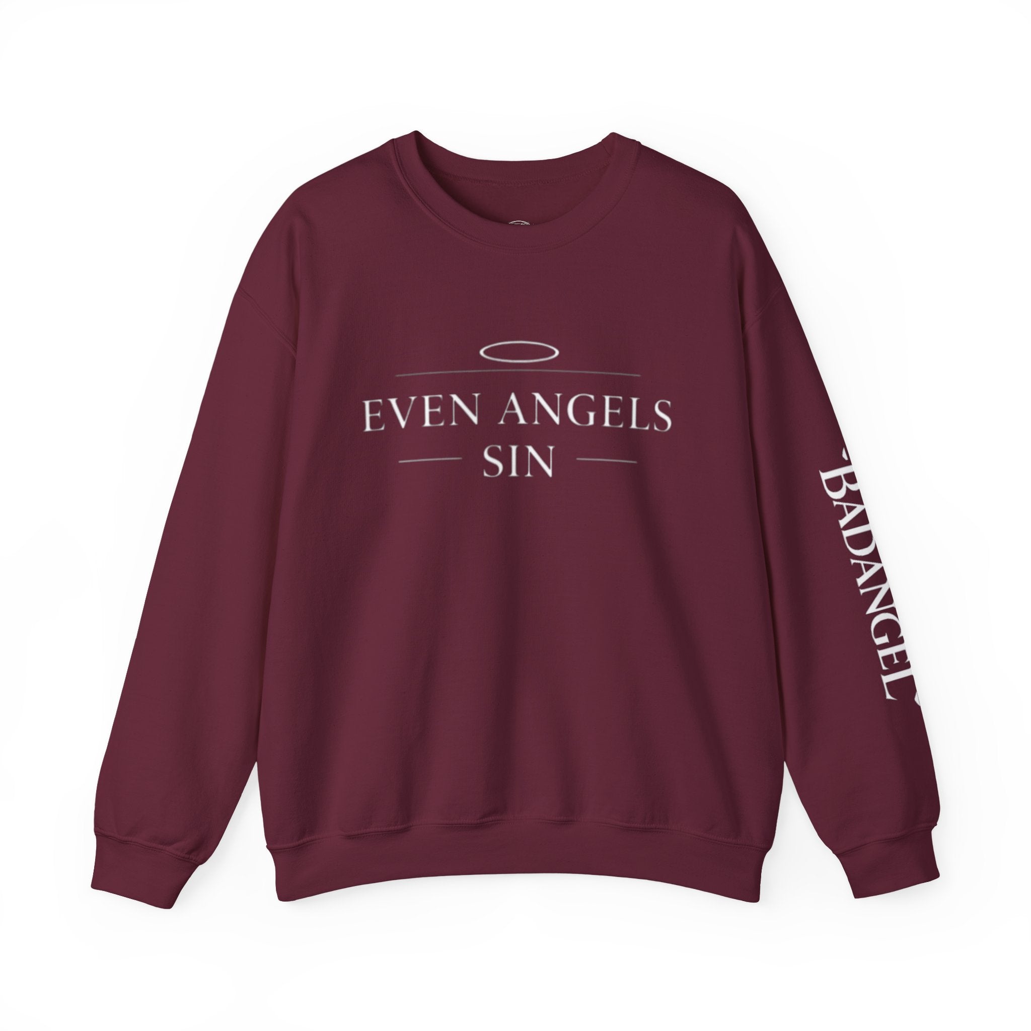 Crewneck Sweatshirt "Even Angels Sin" — Subtle Halo & Wings Graphic