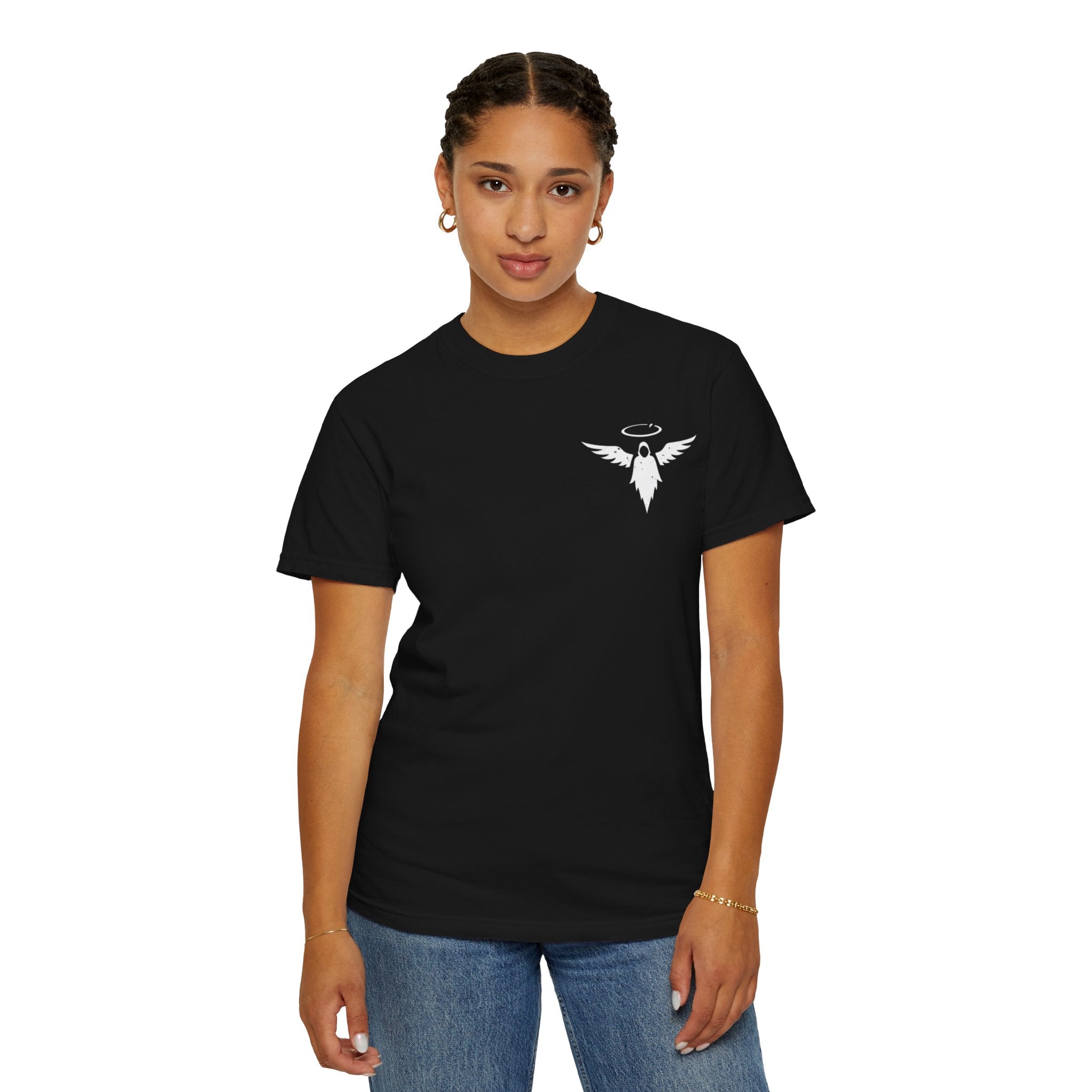 Bad Angel T-Shirt — Graphic Tee with Halo & Wings