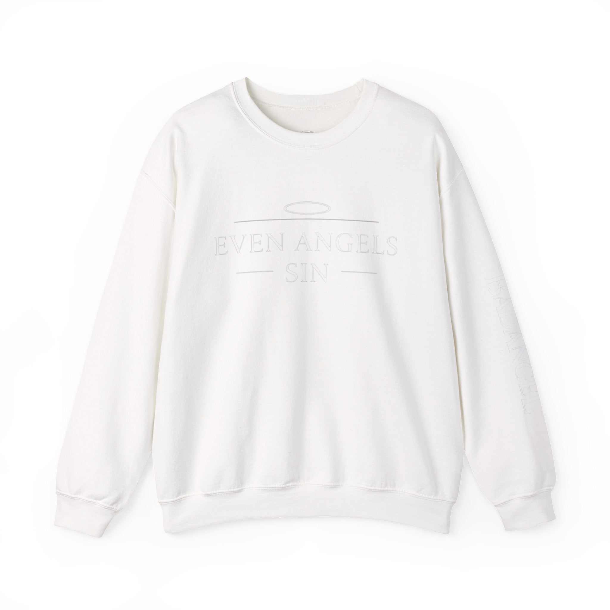Crewneck Sweatshirt "Even Angels Sin" — Subtle Halo & Wings Graphic