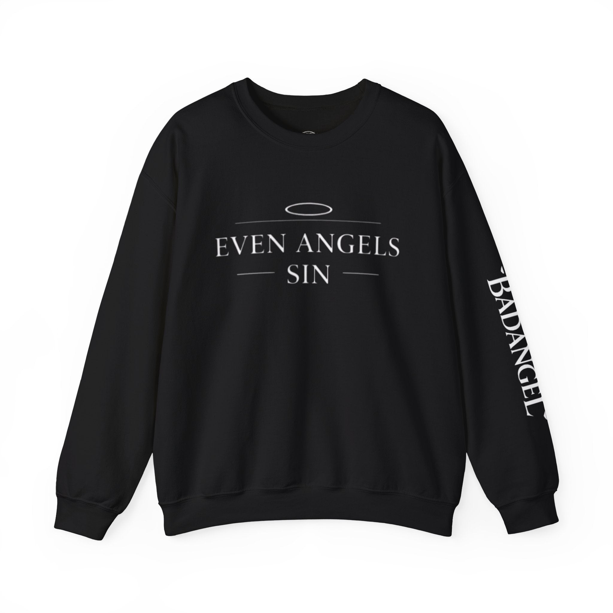 Crewneck Sweatshirt "Even Angels Sin" — Subtle Halo & Wings Graphic
